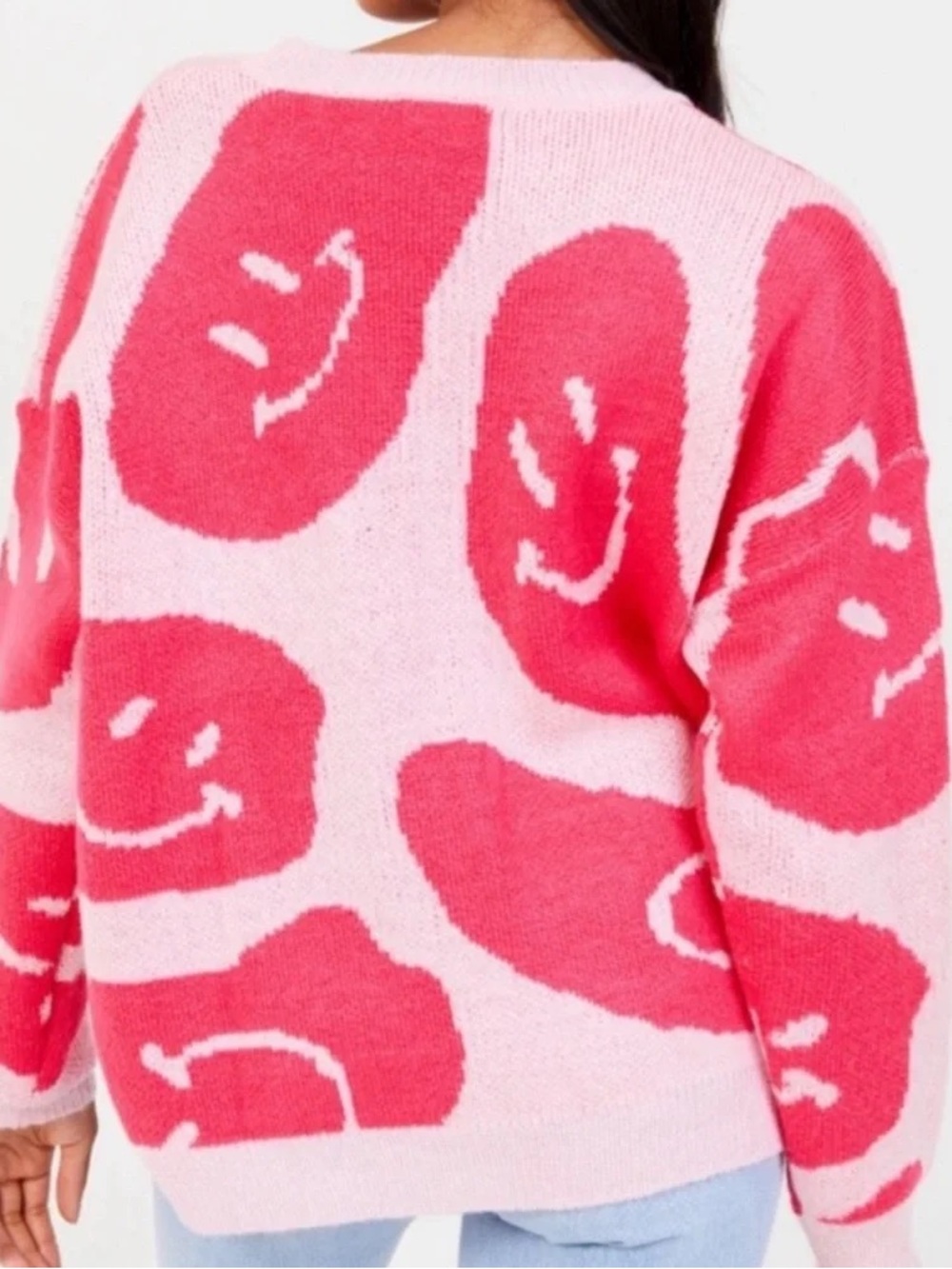 Altar'd State Pink Sweater with Red Smiley Motifs - Picture 2 of 7